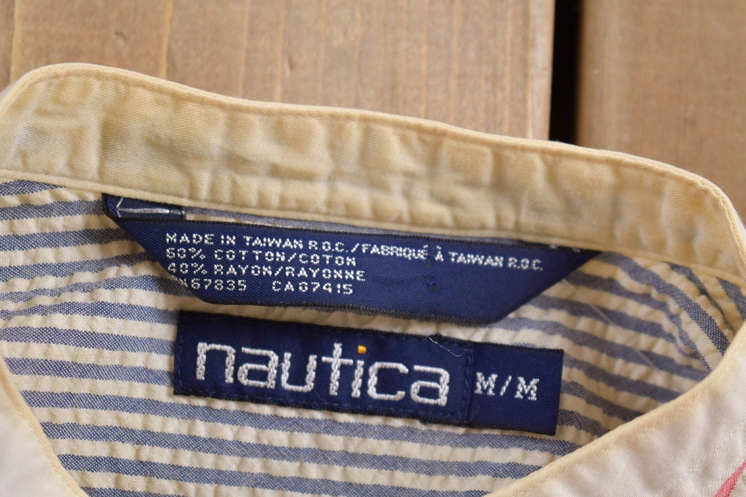 Vintage 1990s Seersucker Nautica Striped Button Up Shirt