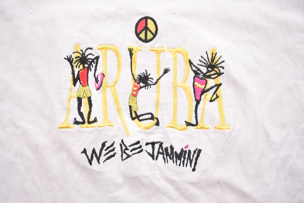 Vintage 1990s Embroidered Aruba We Be Jamin! Pace Sign Souvenir T Shirt