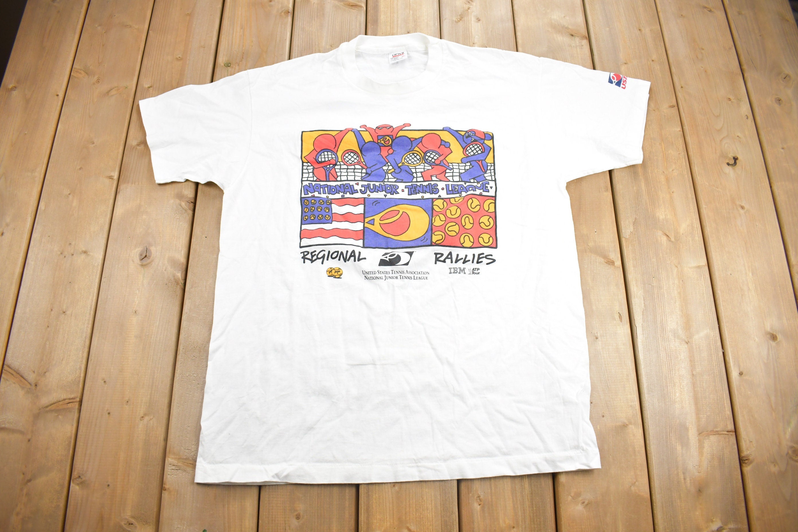 Vintage 1990s National Junior Tennis Leauge Graphic T Shirt / Vintage Keith Haring / Streetwear / Graphic Tee / Single Stitch / Made In USA