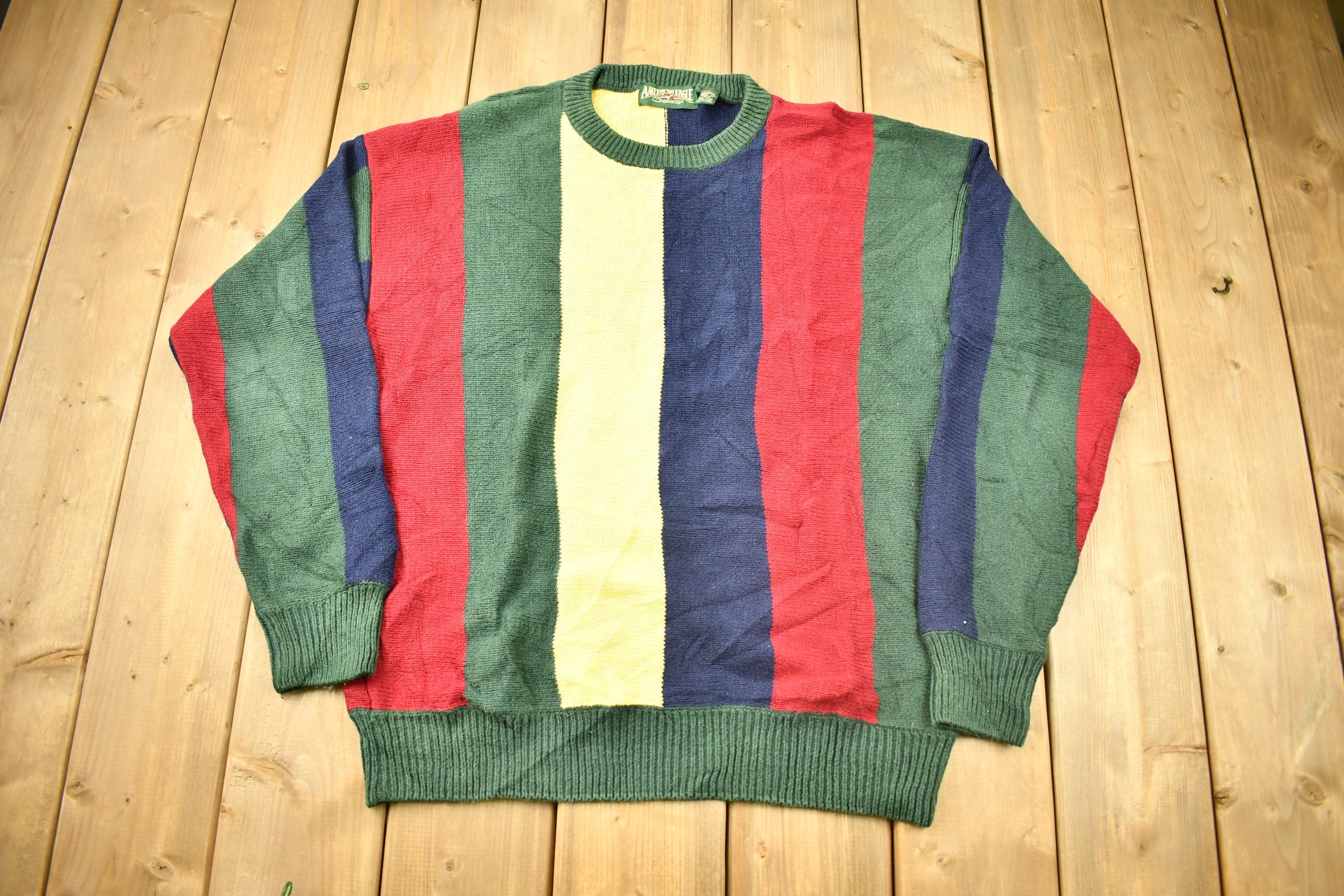 Vintage 1990s American Eagle Color Block Knitted Crewneck Sweater
