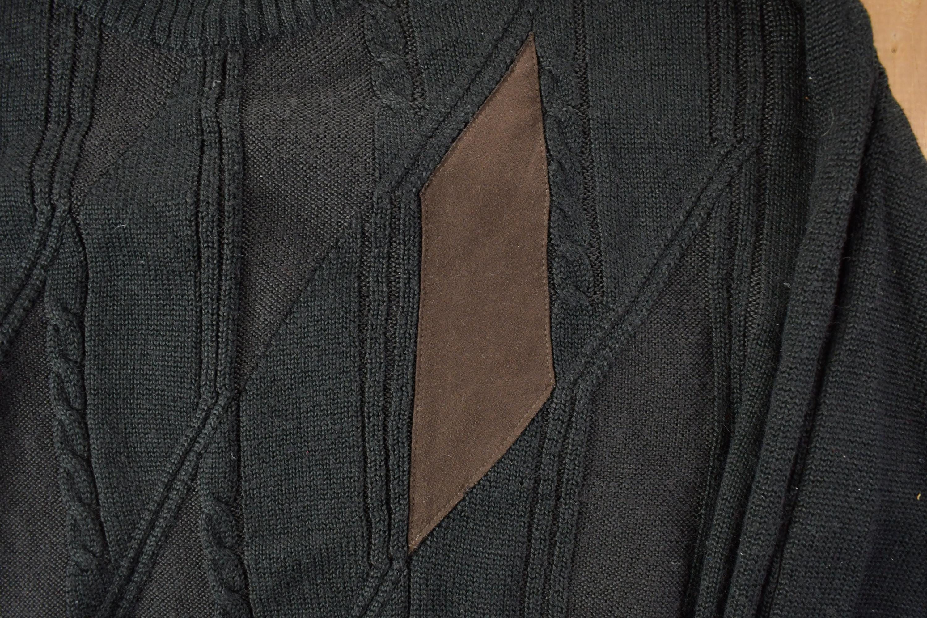 Vintage 1990s Pronto Uomo Leather Patch Knit Crewneck Sweater