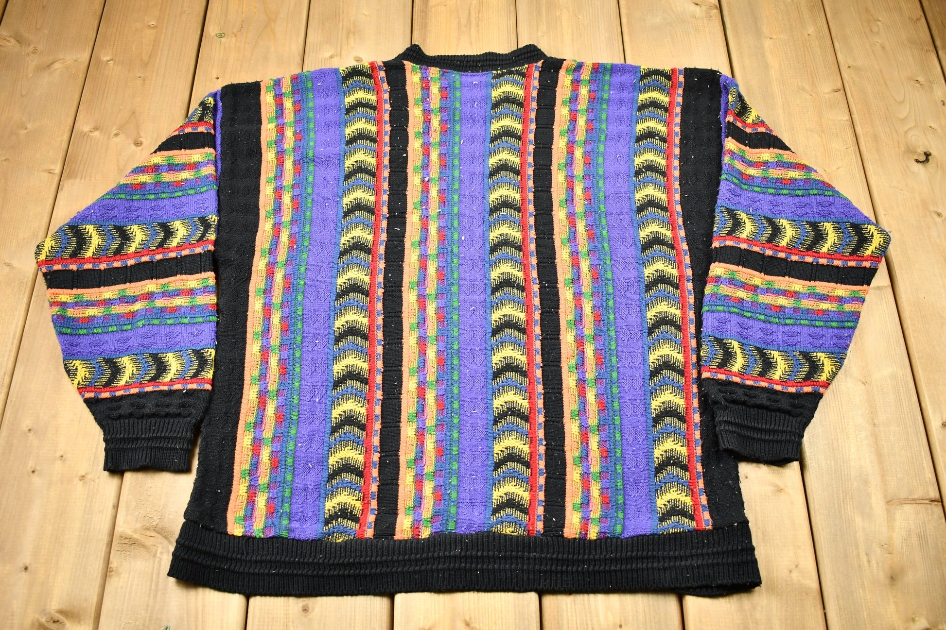 Vintage 1990s 3D Cable Knit Protégé Sweater / Vintage 90s Crewneck / Abstract Patterns / Jacquard Crewneck / Streetwear /