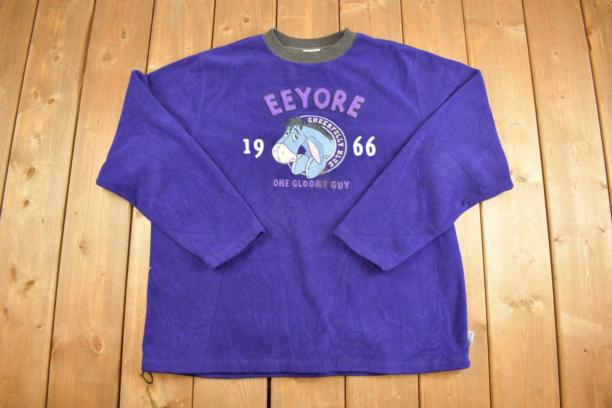 Vintage 1990s Disney Eeyore Fleece Crewneck / Vintage Sweatshirt / American Sportswear / Deep Pile / Embroidered Logo / 90s Disney