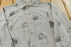 Vintage 1990s Animal Print Fleece Button Up Shirt Mens L