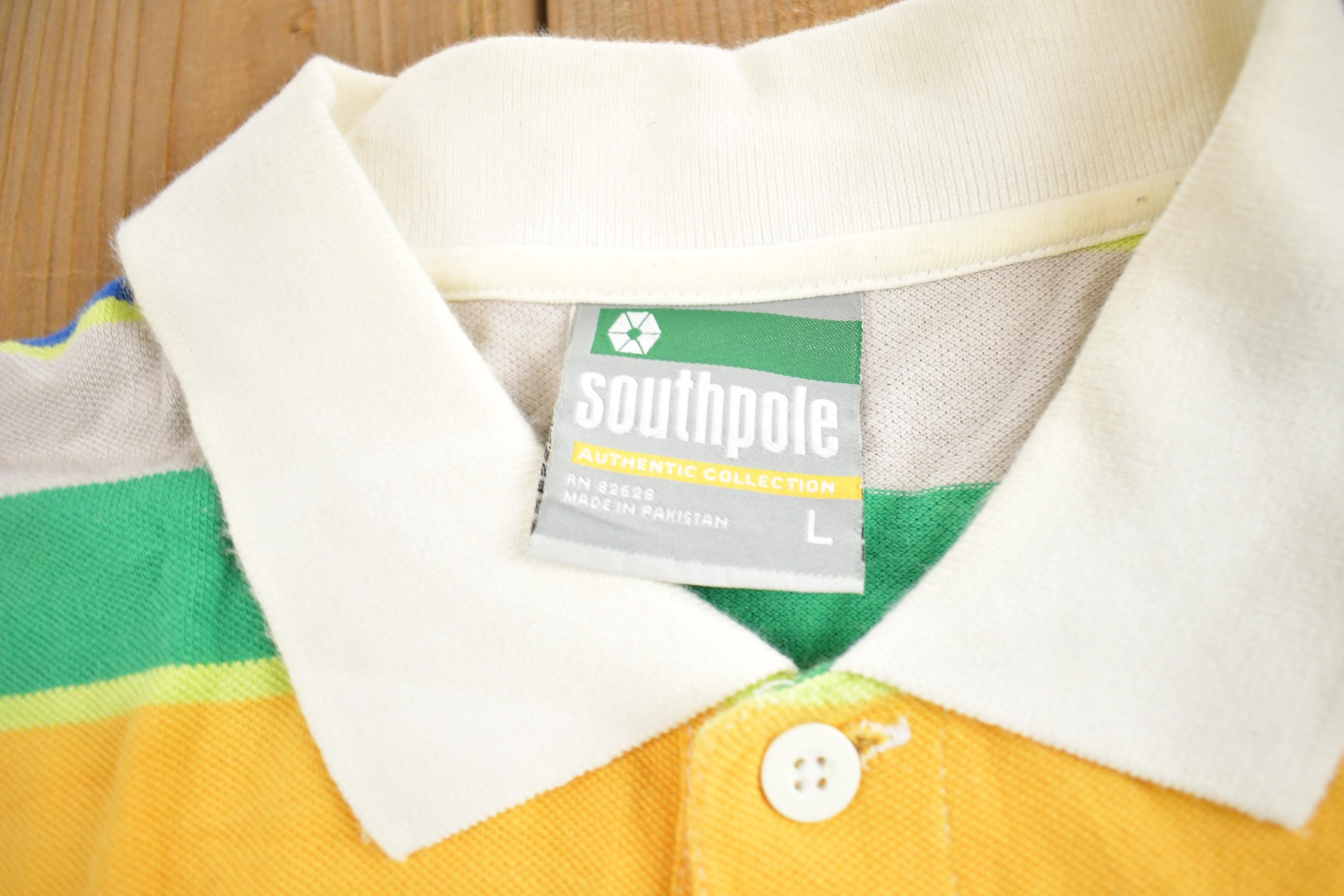 Vintage 1990s Southpole Colorful Striped Blank Button Up Short Sleeve Shirt