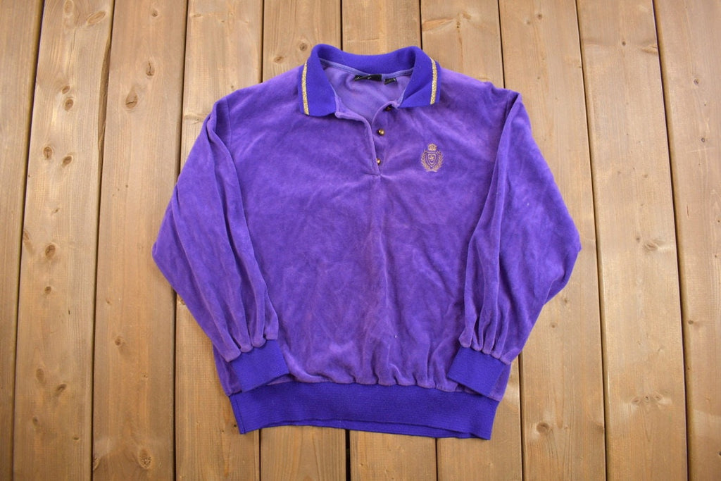Vintage 1990s Jaclyn Sport Velour Sweater  Quarter Button  Unisex  Made in USA  90s Sweater  Streetwear  Track Suit