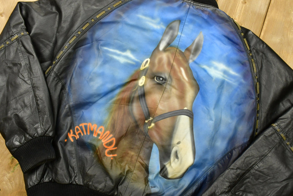 Vintage 90's Cavaricci Horse Graphic Leather Jacket Katamandu Airbrush
