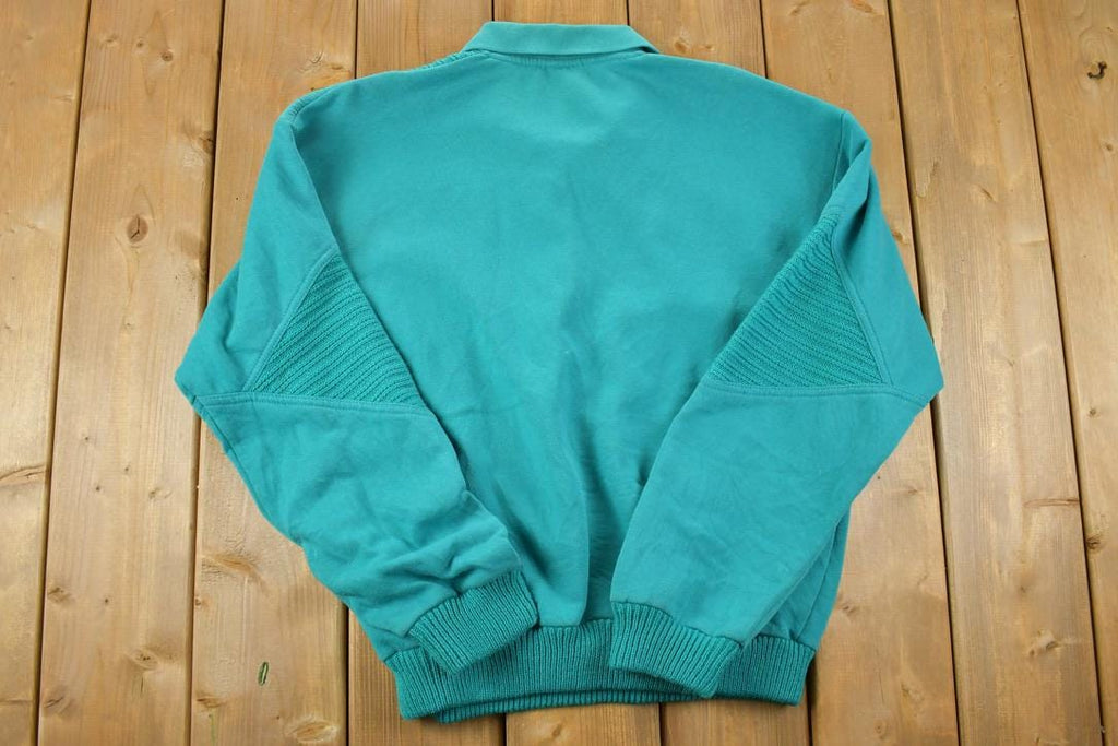 Vintage 1990s Blank Fancy Quarter Button Collared Crewneck Sweatshirt