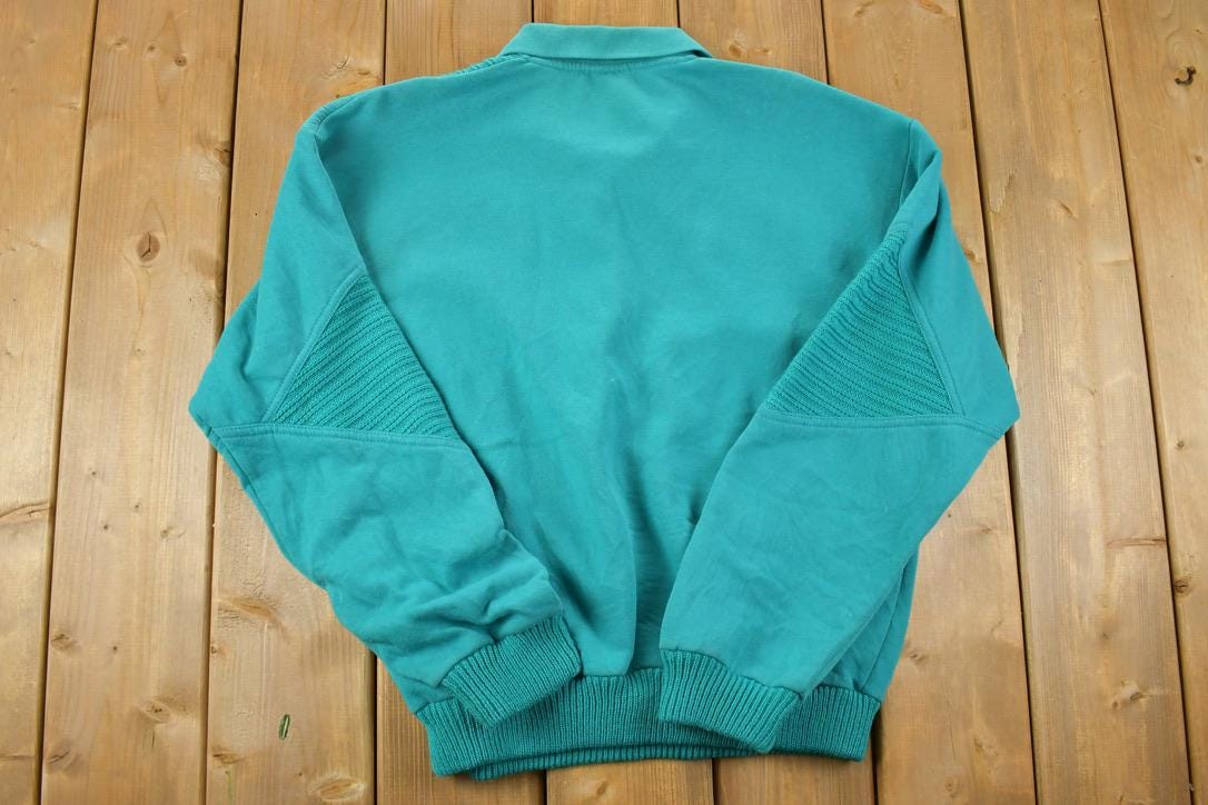 Vintage 1990s Blank Fancy Quarter Button Collared Crewneck Sweatshirt