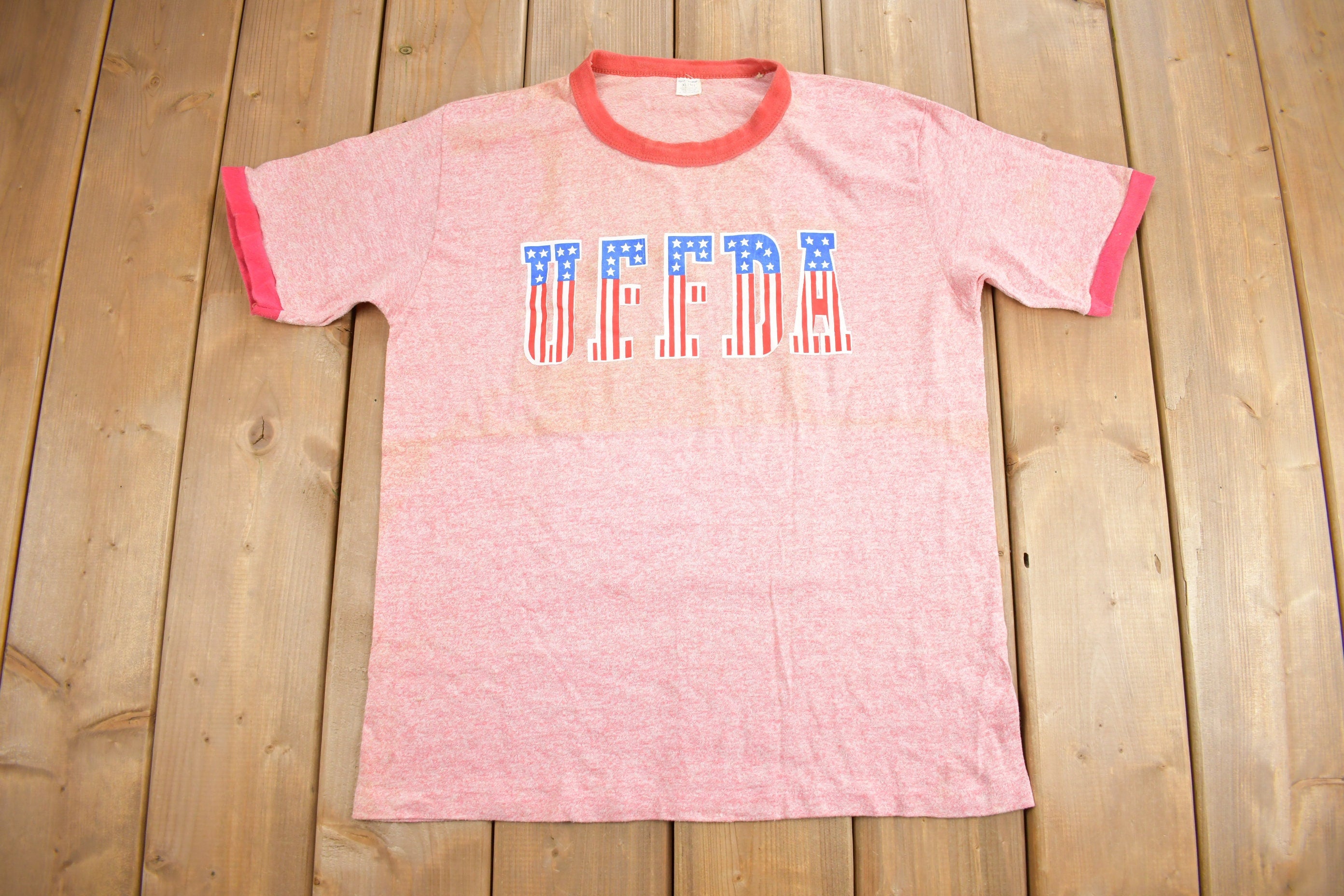 Vintage 1960s UFFDA Graphic Ringer T Shirt
