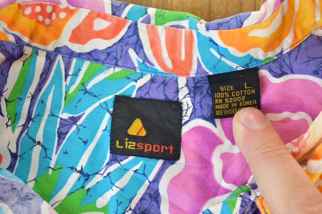 Vintage 1990s Liz Sport Neon Floral Button Up Shirt