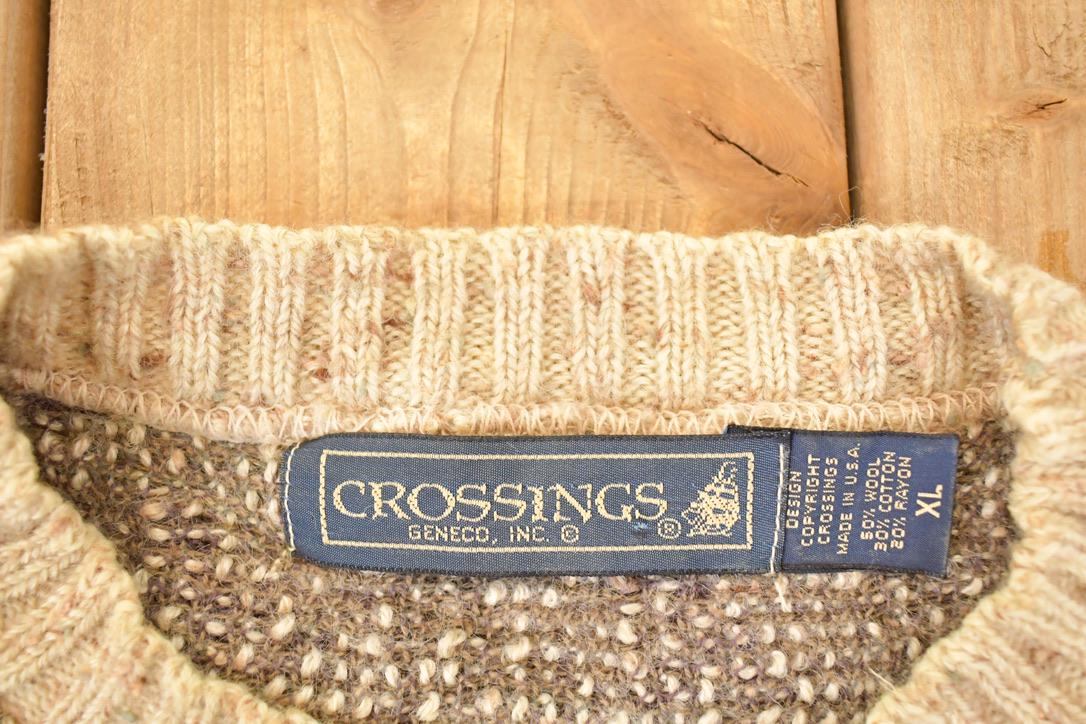 Vintage 1990s Crossings Abstract Wool Knit Crewneck Sweater Men's XL