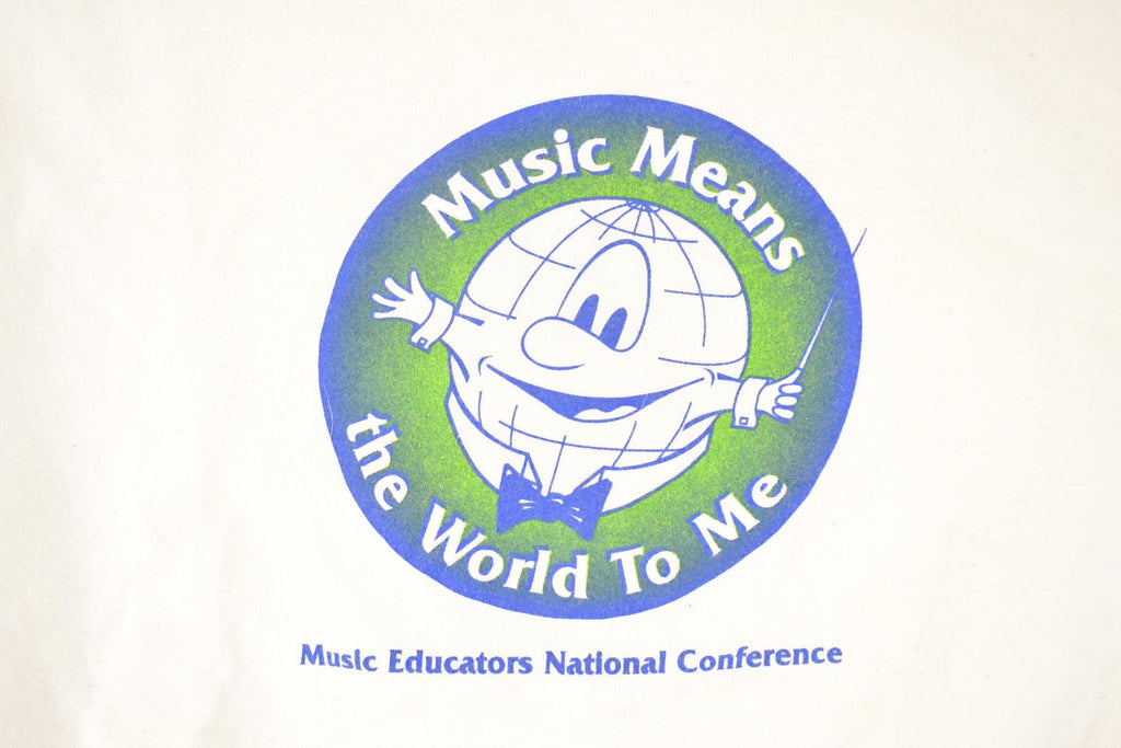 Vintage 1990s Music Means The World To Me Graphic Print Crewneck Sweatshirt Men's L