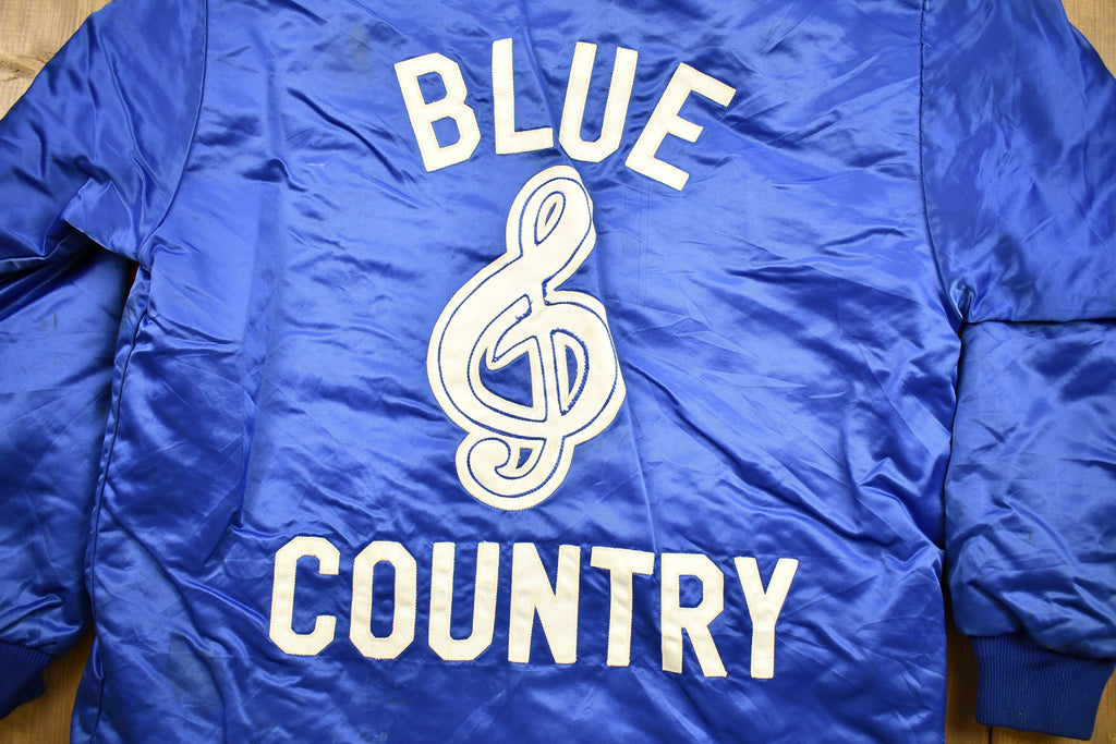 Vintage 1980s Blue Country Satin Windbreaker Jacket