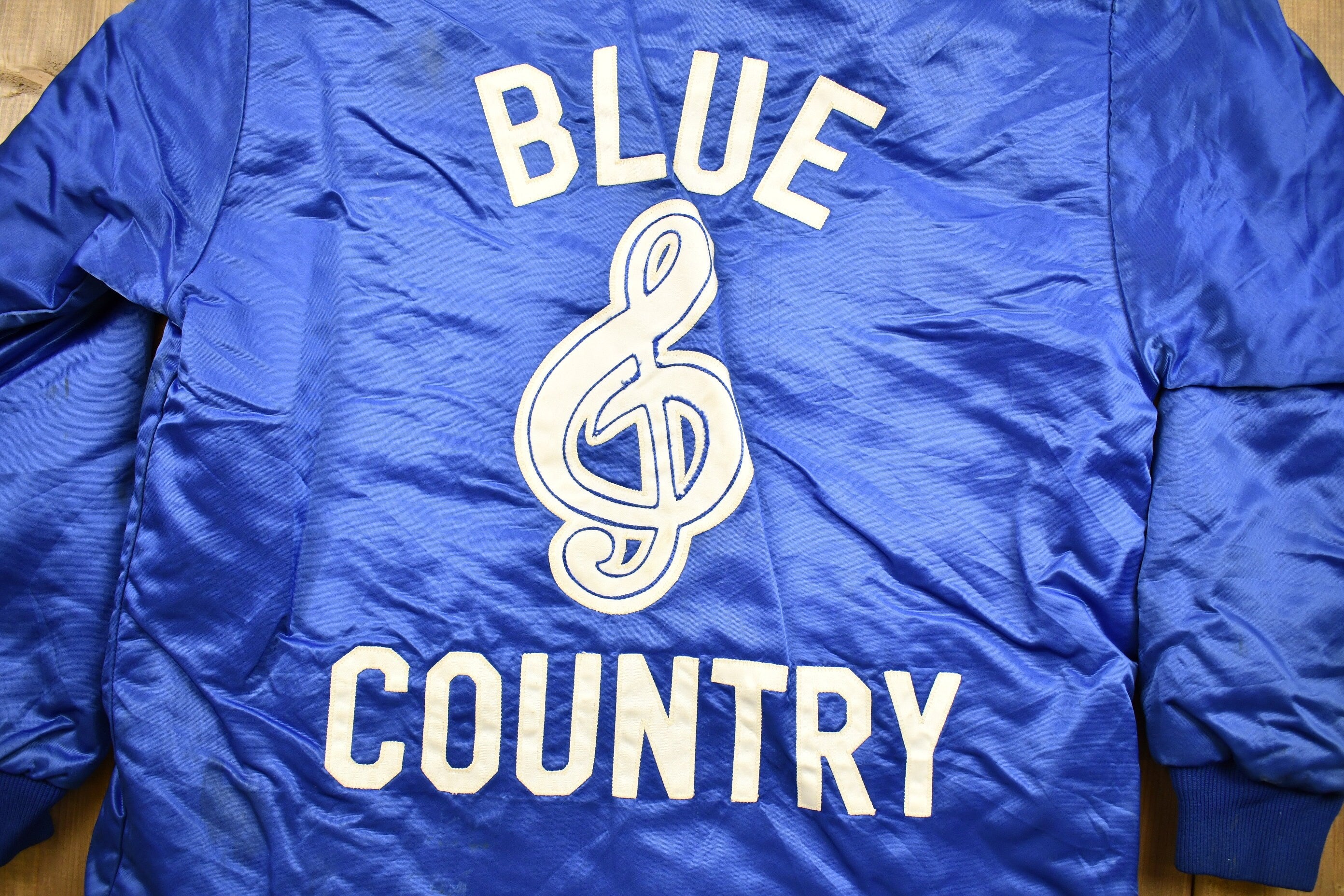 Vintage 1980s Blue Country Satin Windbreaker Jacket