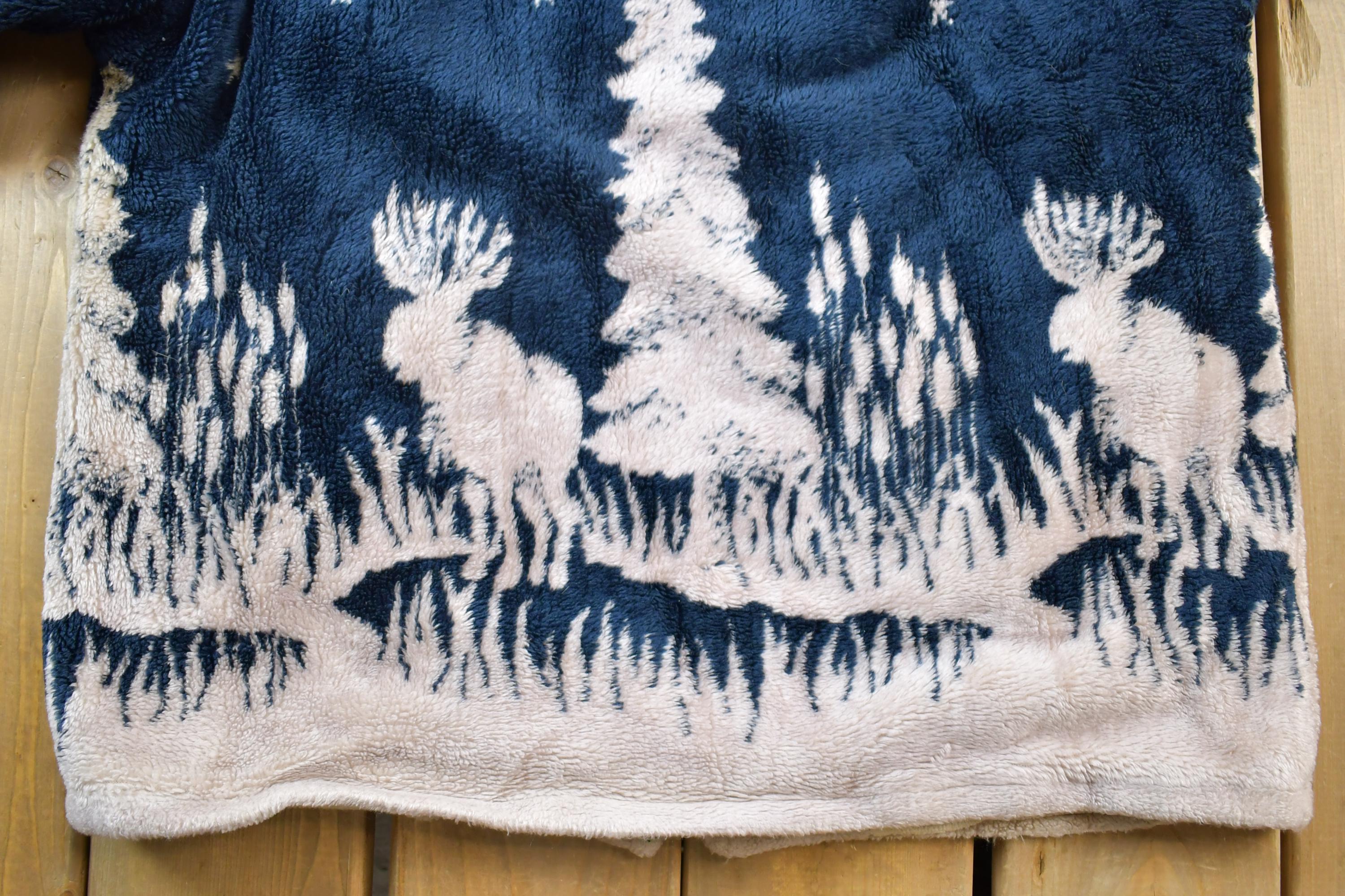 Vintage 1990s Forest Pines Moose Fleece Hoodie Zip Up Sweater