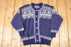 Vintage 1970's Nordstrikk Abstract Snowflake Wool Knit Cardigan Sweater Men's L