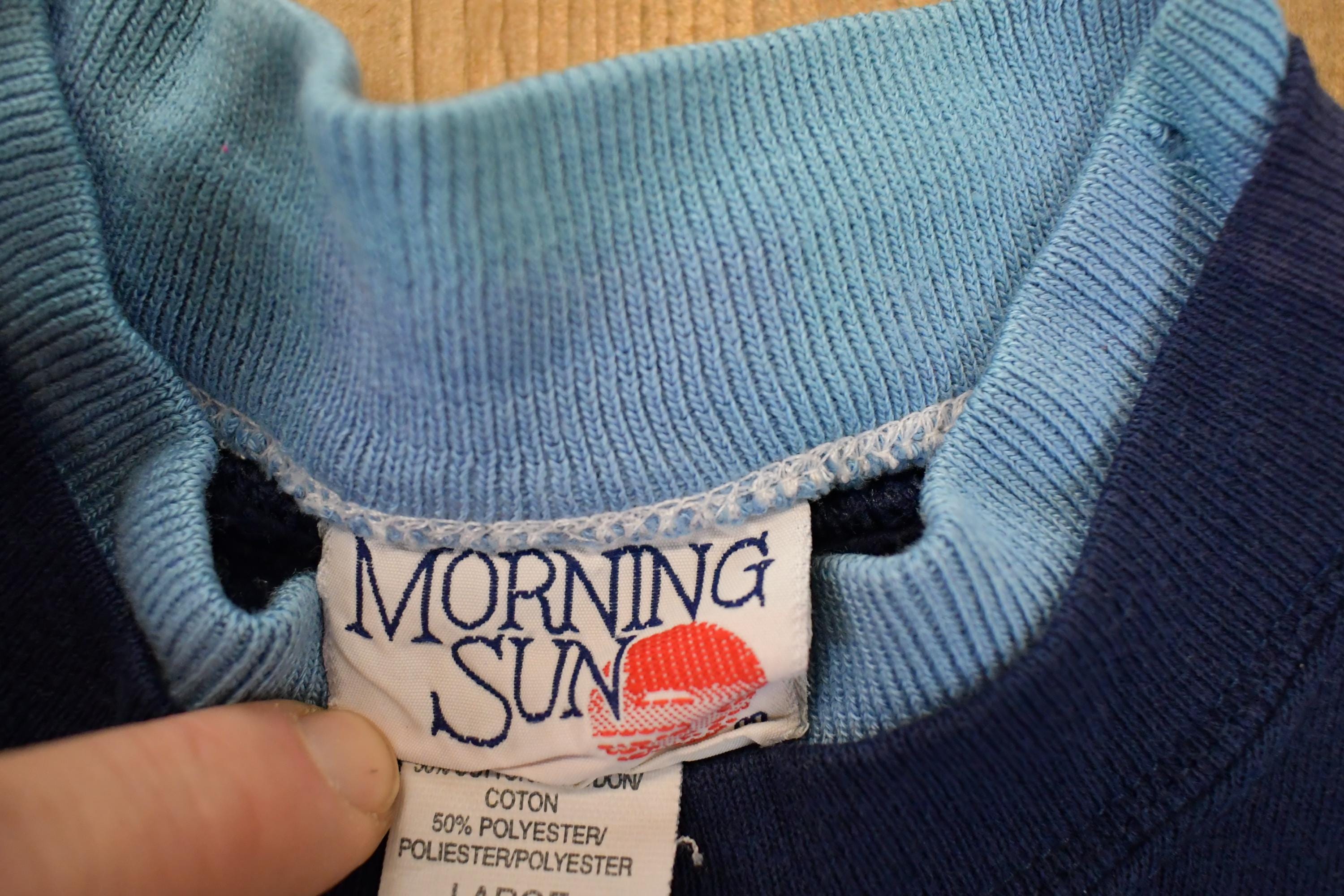 Vintage 1990s Morning Sun Abstract Teddy Embroidered Double Collar Graphic Print Crewneck Sweatshirt Mens L
