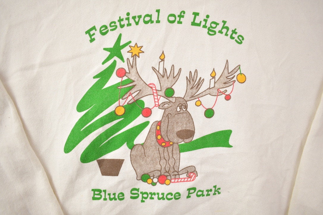 Vintage 1990s Festival Of Lights Blue Spruce Park Crewneck Sweatshirt