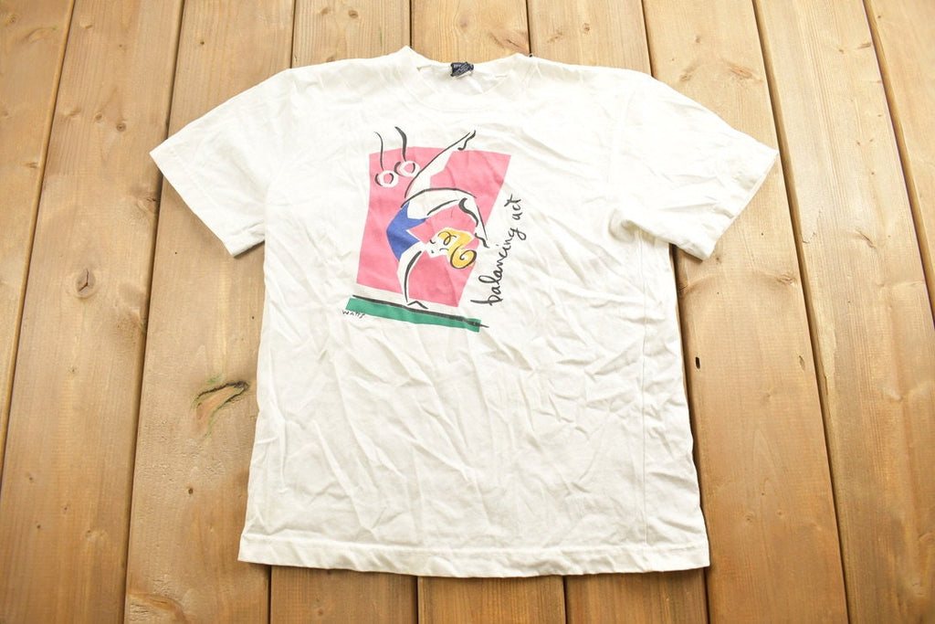Vintage 1990s Balancing Beam Gymnastics Themed Graphic T Shirt