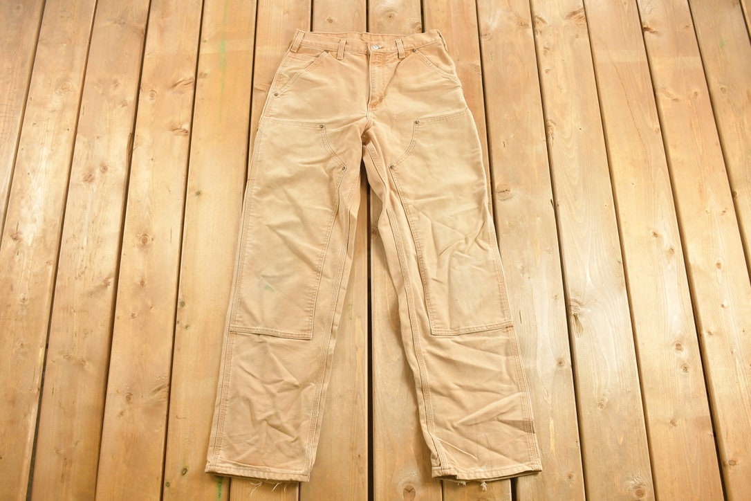 Vintage 1990s Carhartt Beige Double Knee Work Pants Size 30 x 30