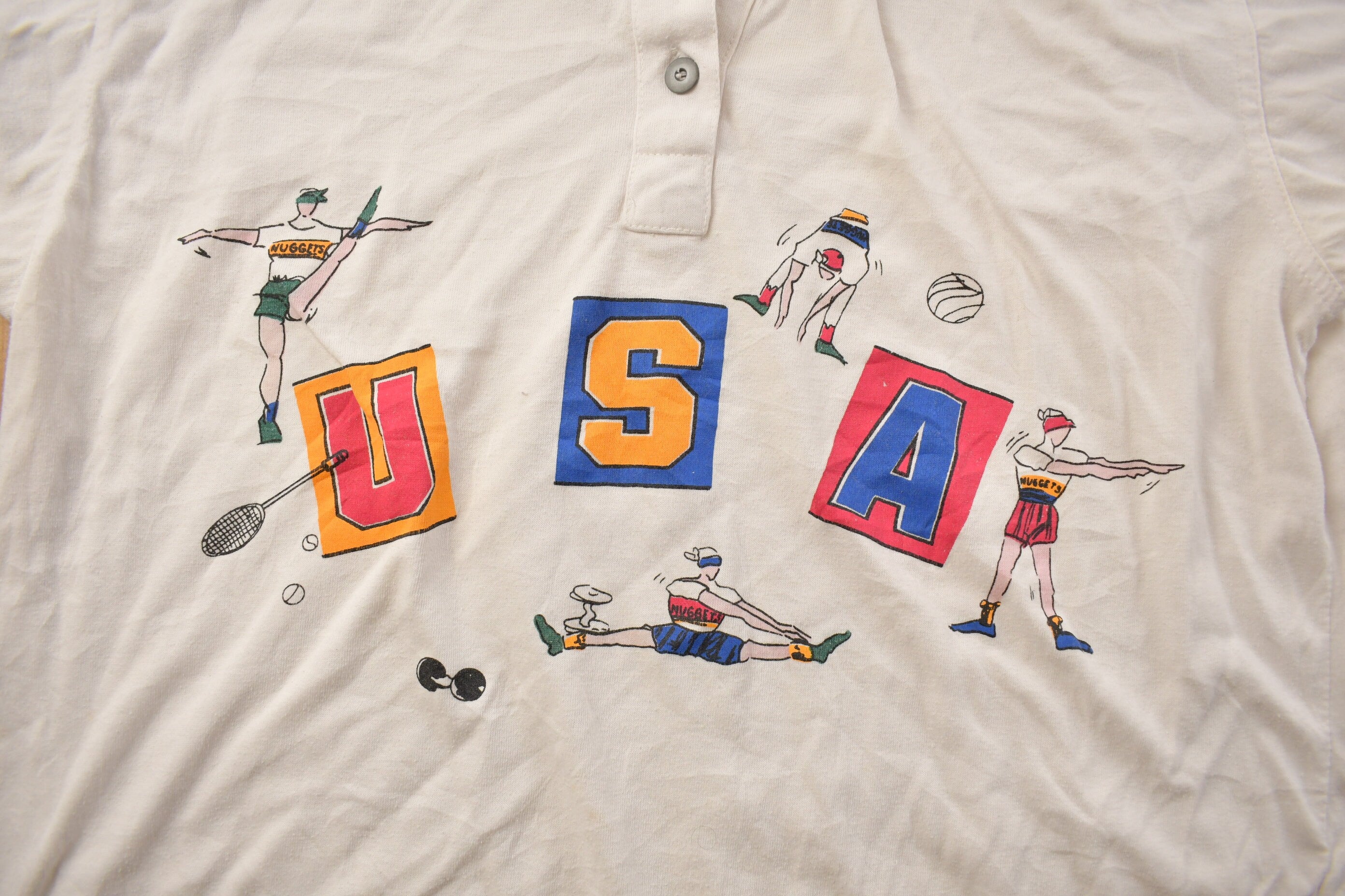 Vintage 1990s Cropped USA Athletics Graphic Collard T Shirt