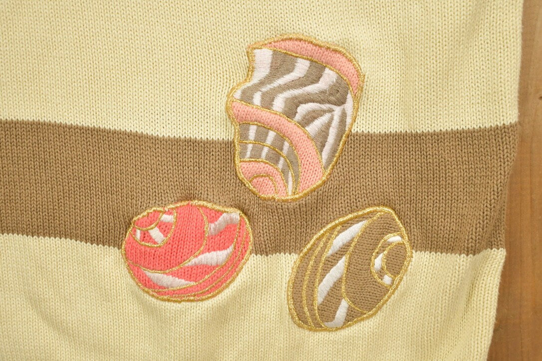 Vintage 1980s Anne Klein Embroidered Striped Knit V-Neck Sweater