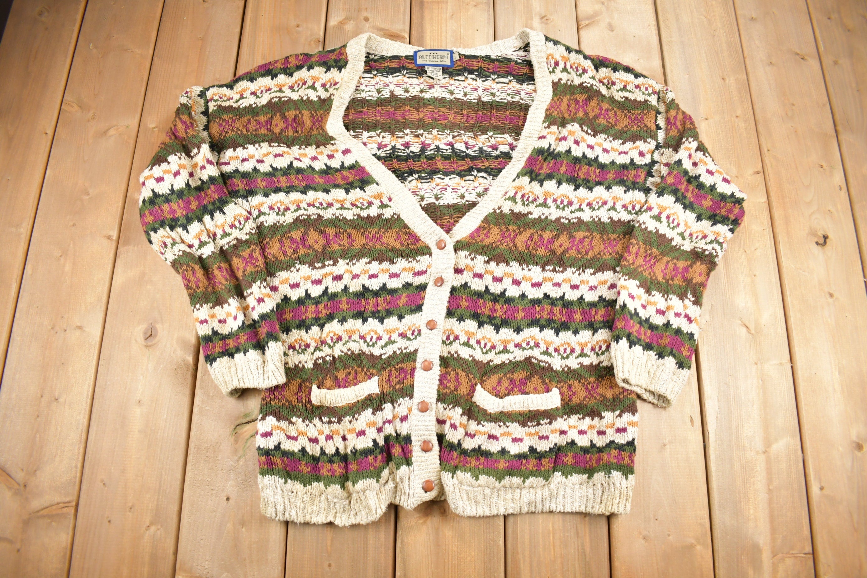 Vintage 1990s Ruff Hewn Striped Knit Cardigan Sweater