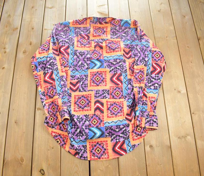 Vintage 1980s Ruddock Bros Abstract Pattern Button Up Shirt Made In USA