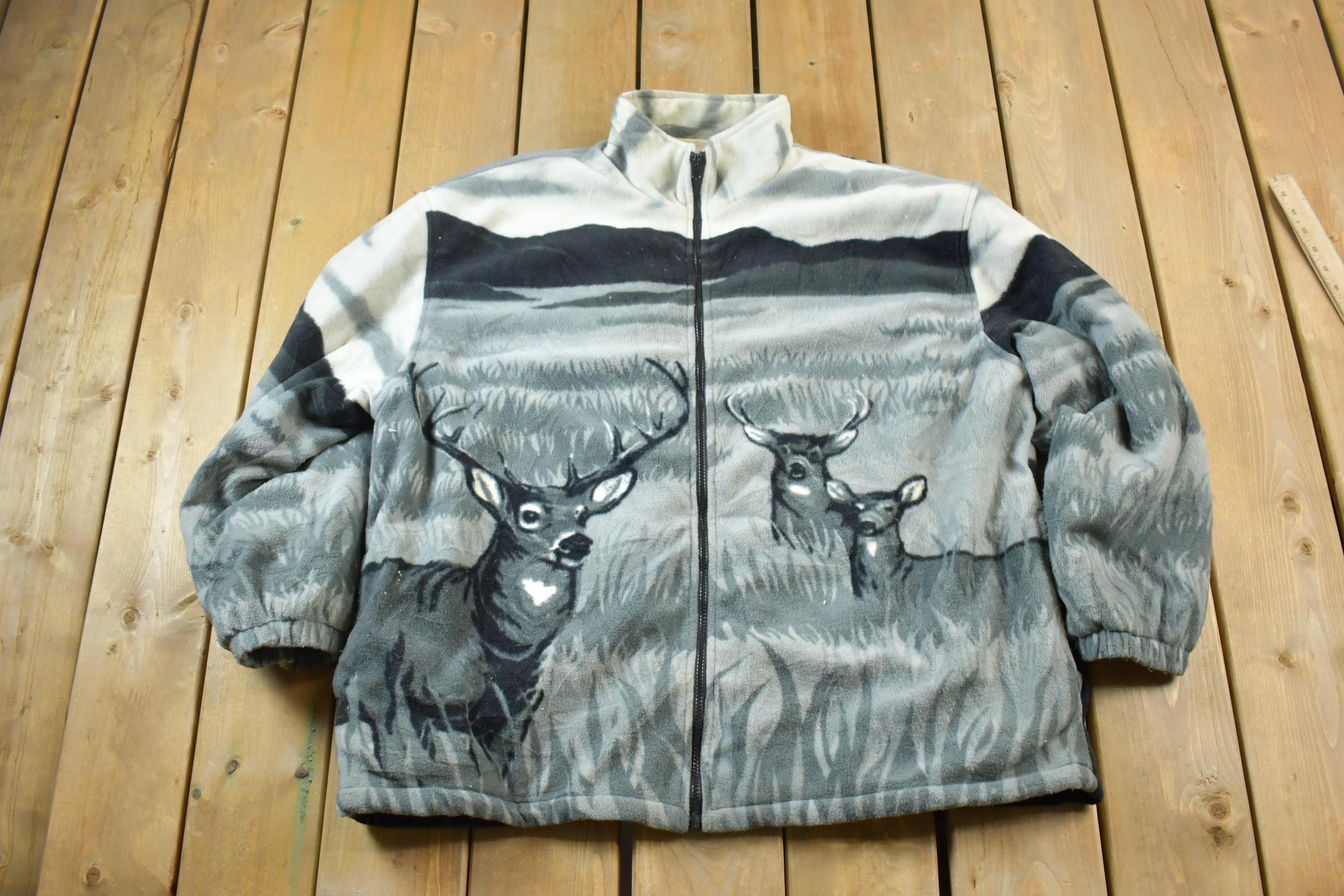 Vintage 1990s All Over Print Big Buck Deer Fleece Sweater