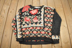 Vintage 1990s Needleworks Knit Patchwork Crewneck Sweater / Vintage 90s Crewneck / All Over Pattern Sweater / Hand Knit