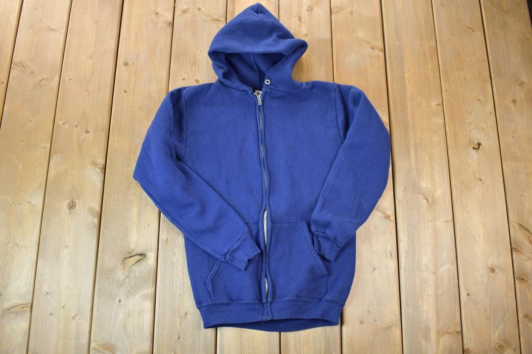 Vintage 1990s Navy Full Zip Hoodie / 90s Hoodie / Vintage Sweater / Color Block /