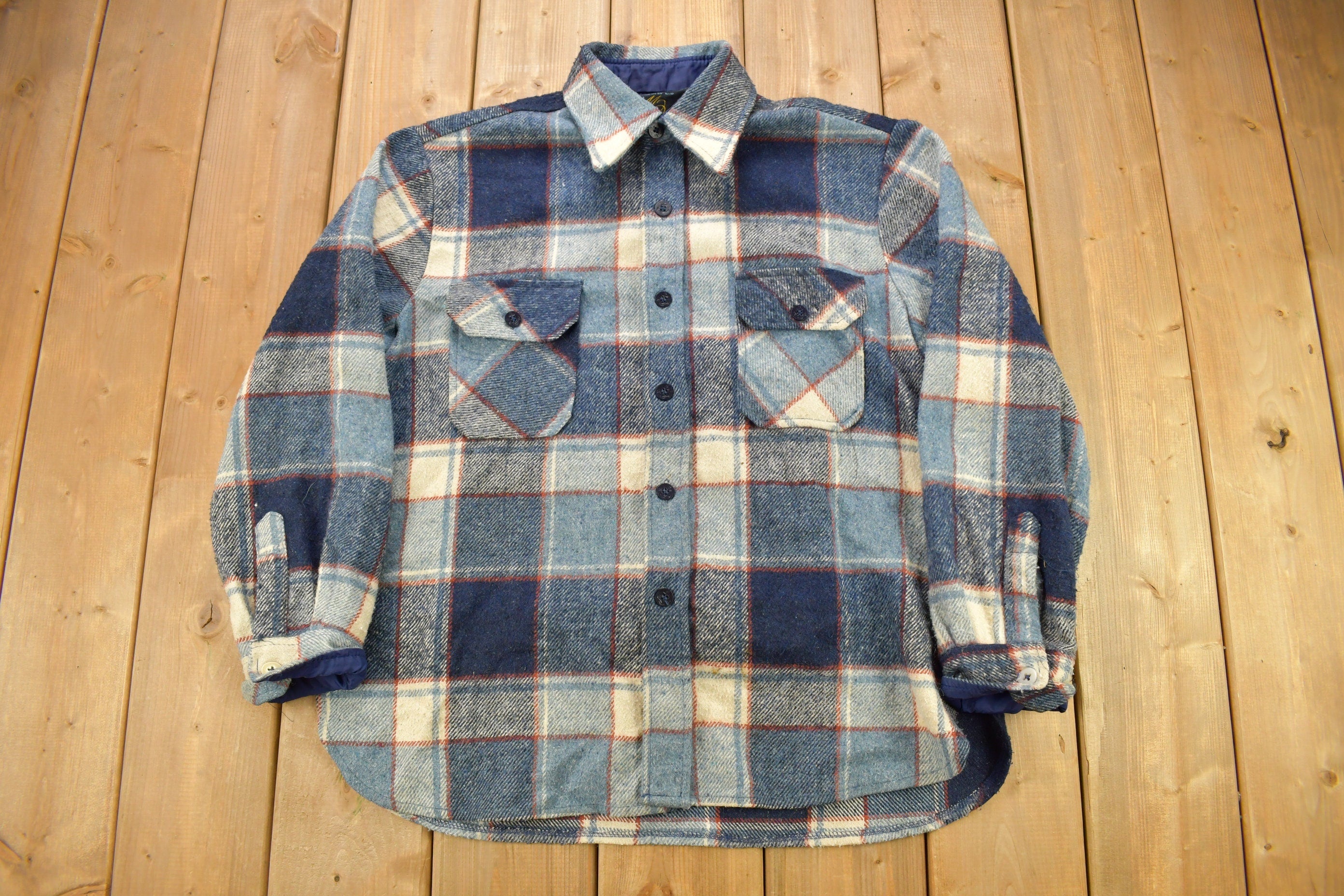 Vintage 1980s Double Breasted Plaid Flannel Button Up Shirt