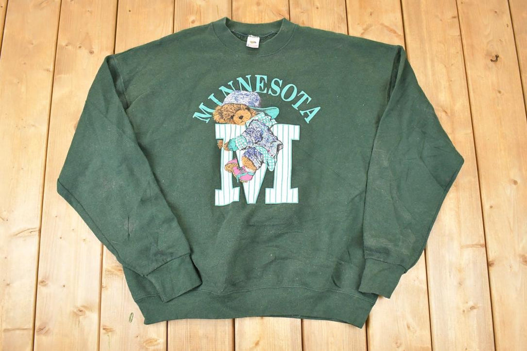 Vintage 1990s Minnesota Big M Teddy Bear Graphic Print Crewneck Sweatshirt Mens XL