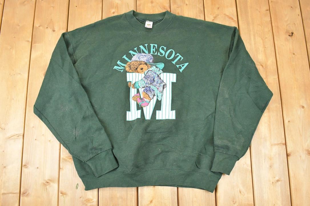 Vintage 1990s Minnesota Big M Teddy Bear Graphic Print Crewneck Sweatshirt Mens XL