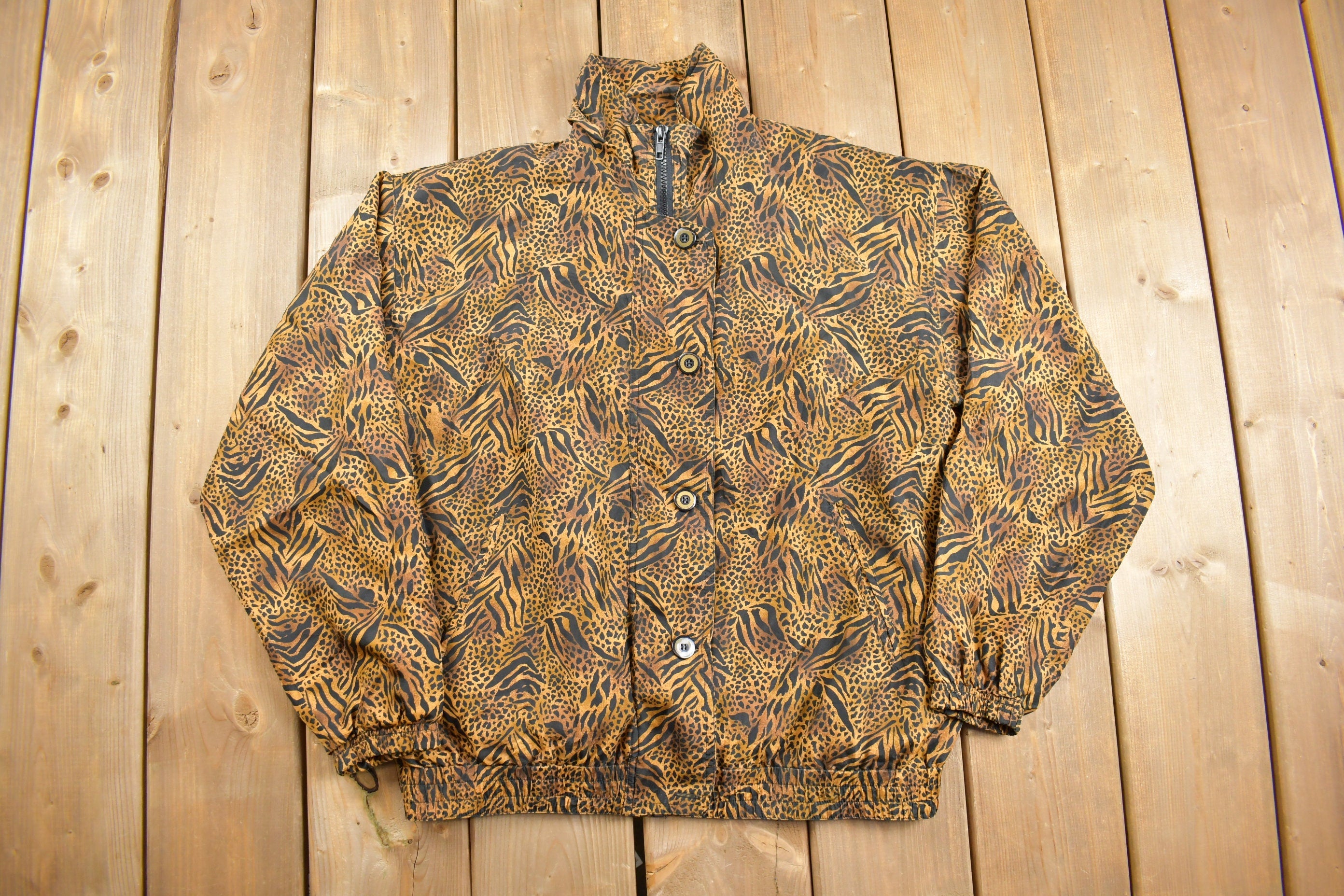Vintage 1990s Stunt Sports Leopard Print Windbreaker Jacket