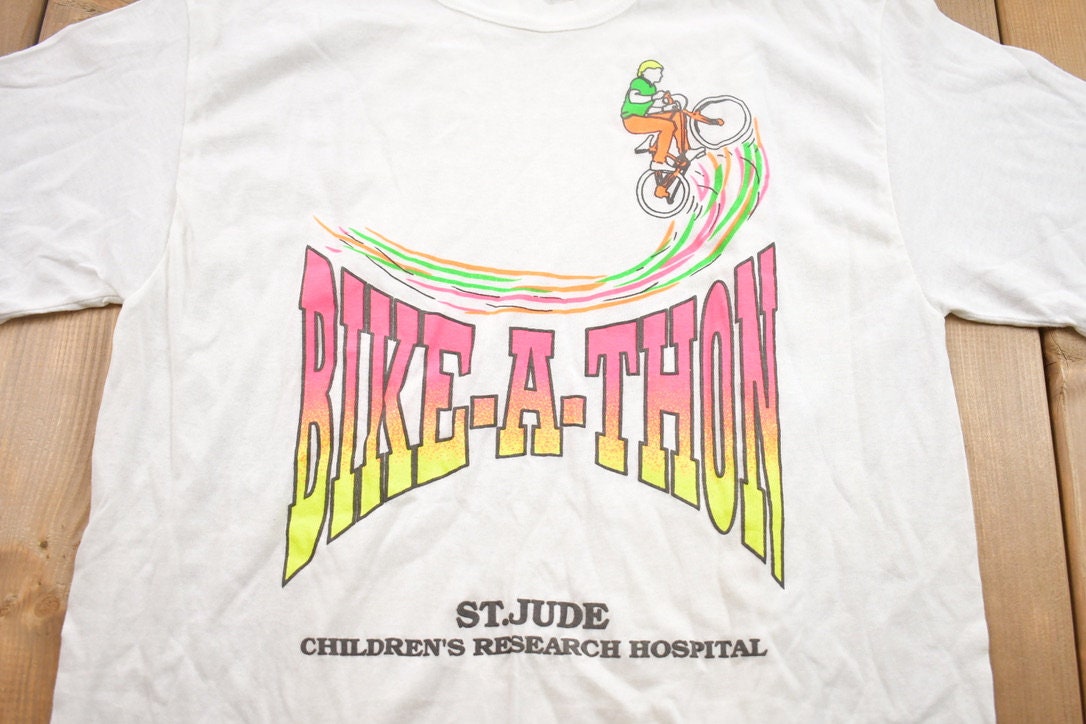Vintage 1990s St. Jude Bike-A-Thon Colorful Graphic T-Shirt