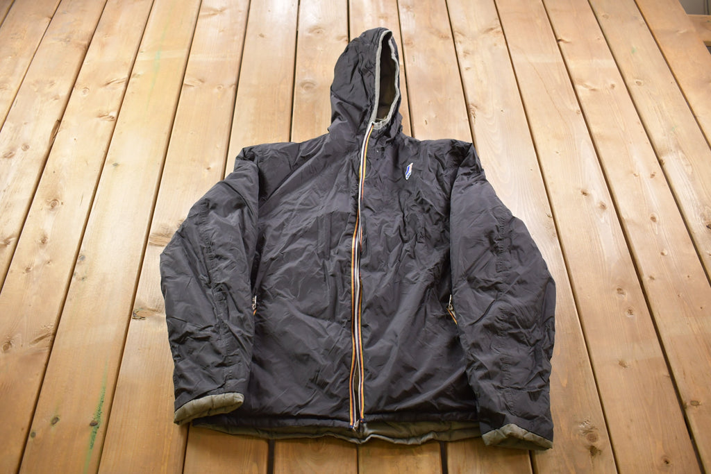 Vintage 1990s K-Way Hooded Winter Jacket / Vintage Winter Jacket / Outerwear / Black Jacket / Winter Wear / Vintage 90s Jacket