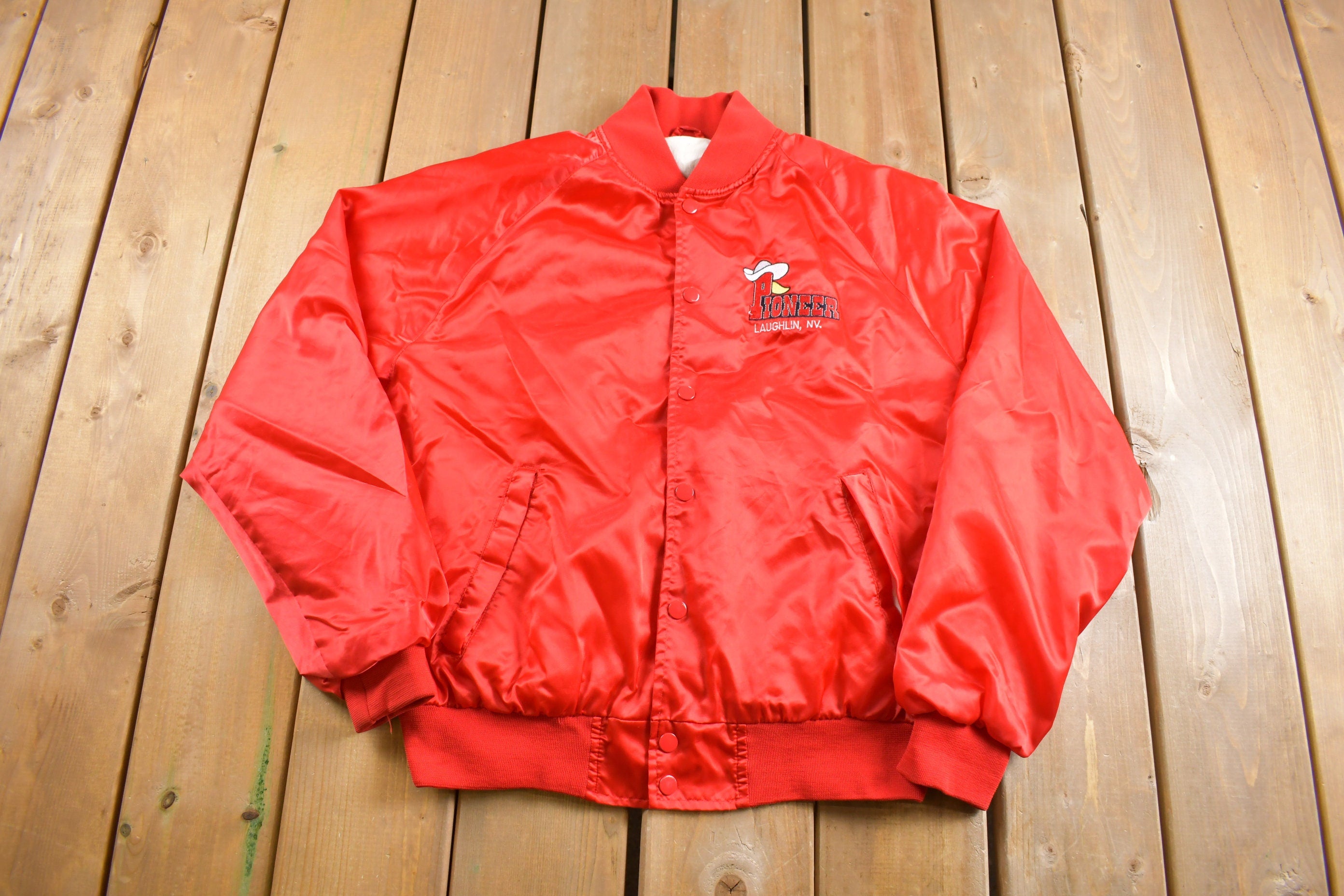 Vintage 1980s Pioneer Laughlin Nevada Embroidered Satin Jacket
