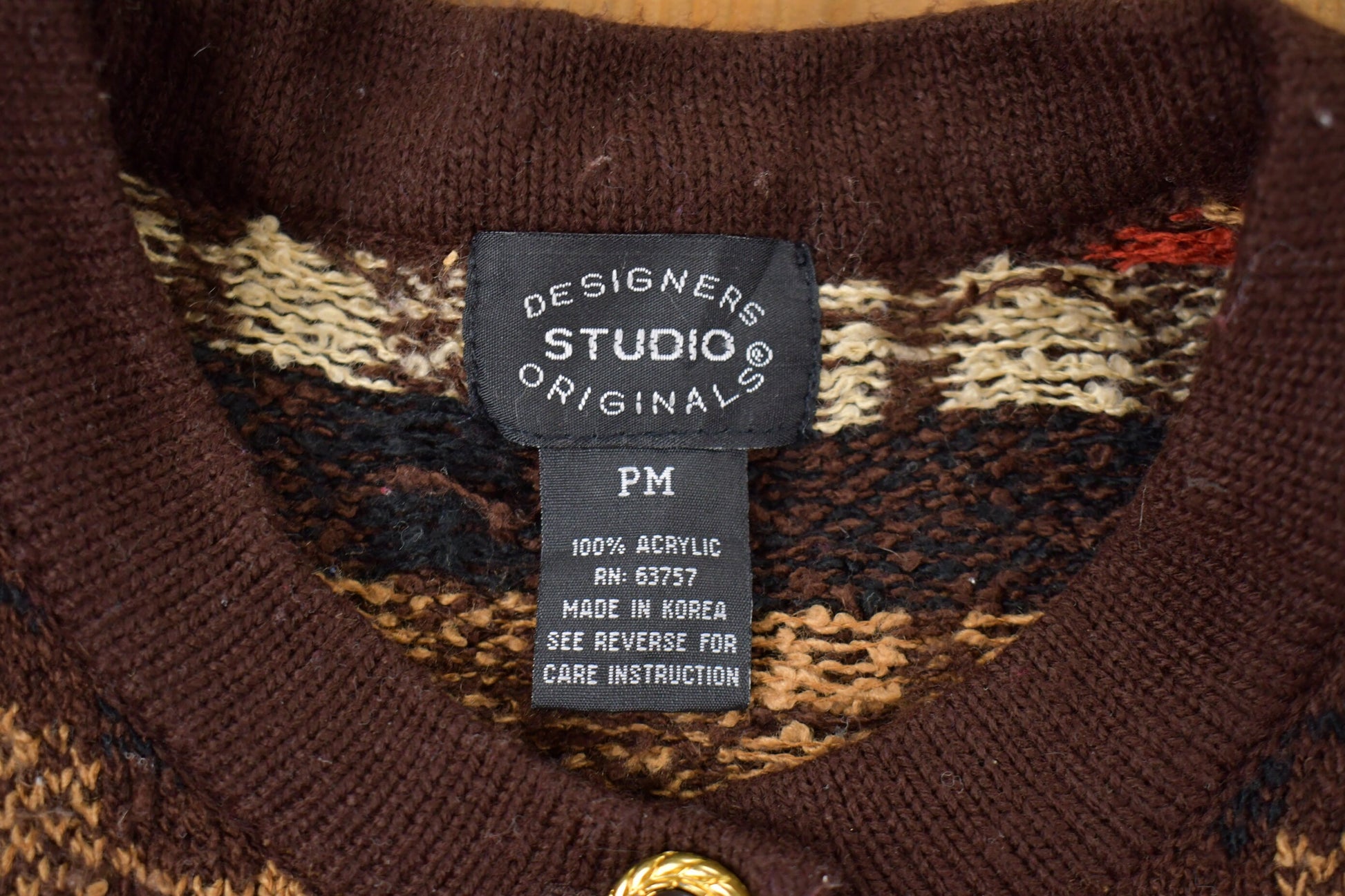 Vintage 1990s Abstract Knitted Sweater / Vintage 90s Cardigan/ Pattern Sweater / Outdoor / Hand Knit / Studio Designer Originals