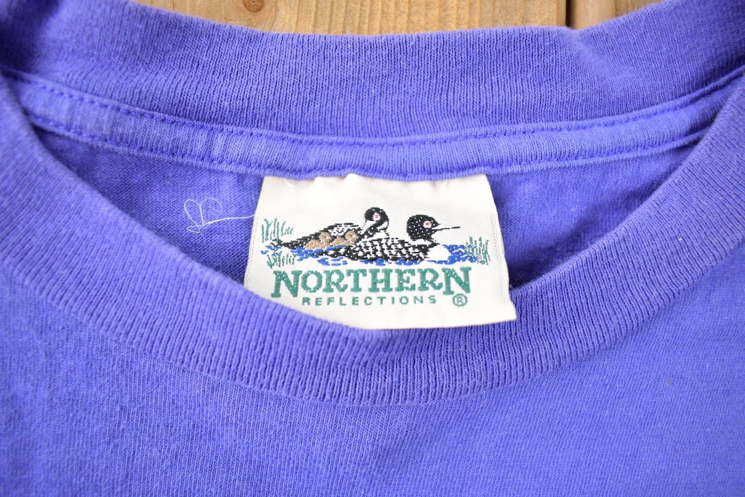 Vintage 1990s Northern Reflections Lake Landscape Souvenir T Shirt Made In Canada