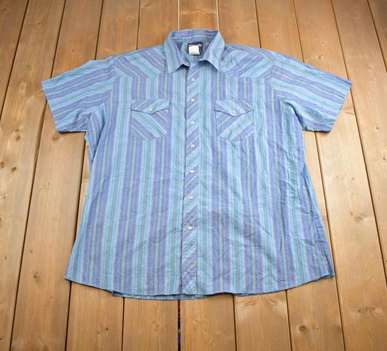 Vintage 1990s Wrangler Western Shirts Blank Shirt Sleeve Pearl Button Up Shirt