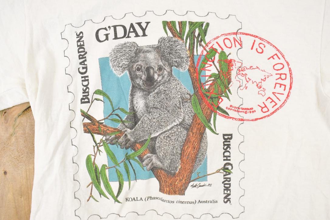 Vintage 1990s Busch Gardens Koala Souvenir Travel T-Shirt Men's S