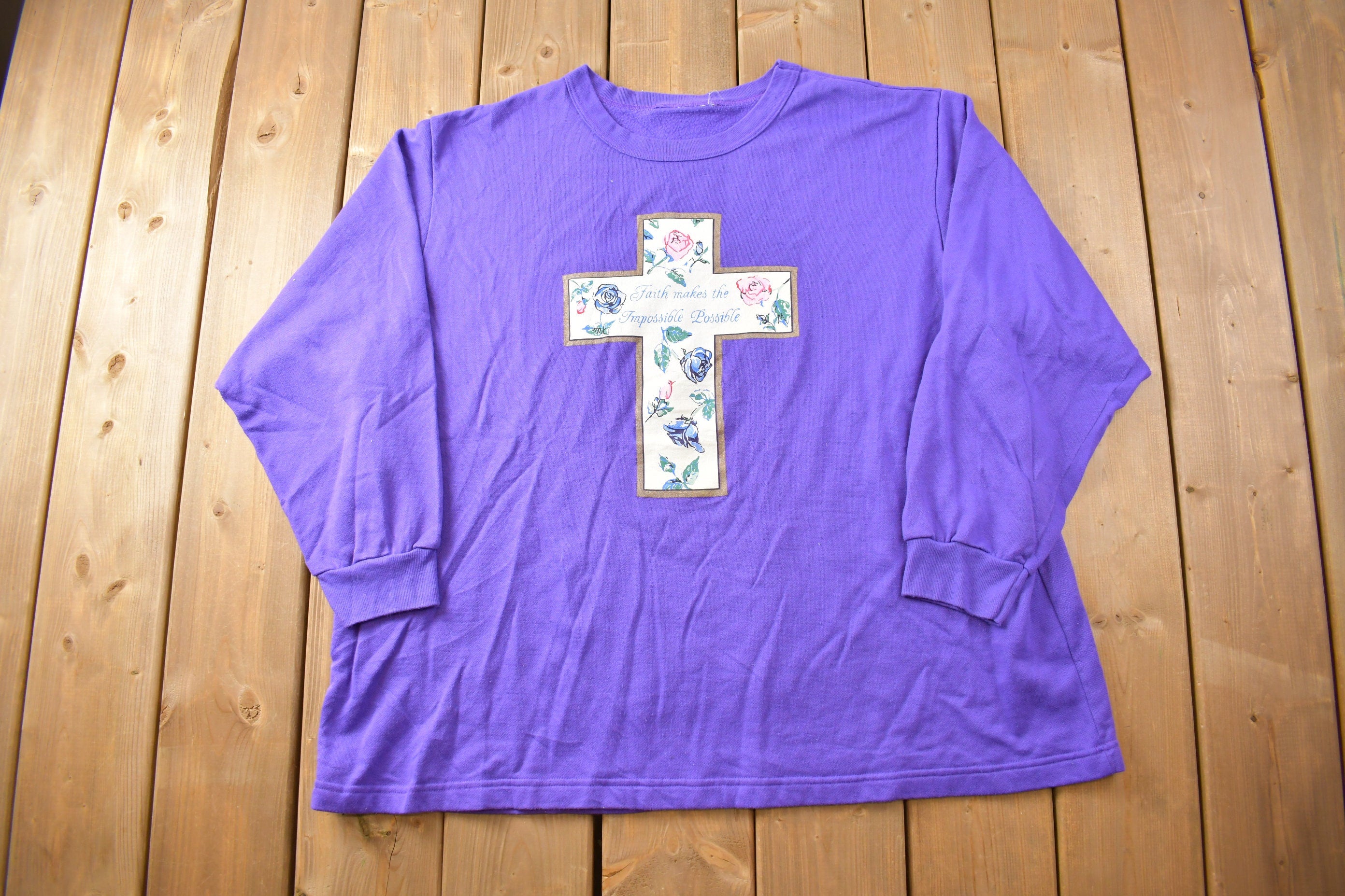 Vintage 1990s Cute Cross Crewneck Sweater