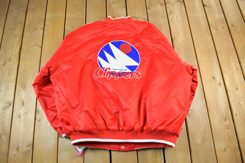 Vintage 2000s Hardwood Classics San Diego Clippers NBA Basketball Embroidered Snap Button Satin Bomber Jacket Mens 3XL