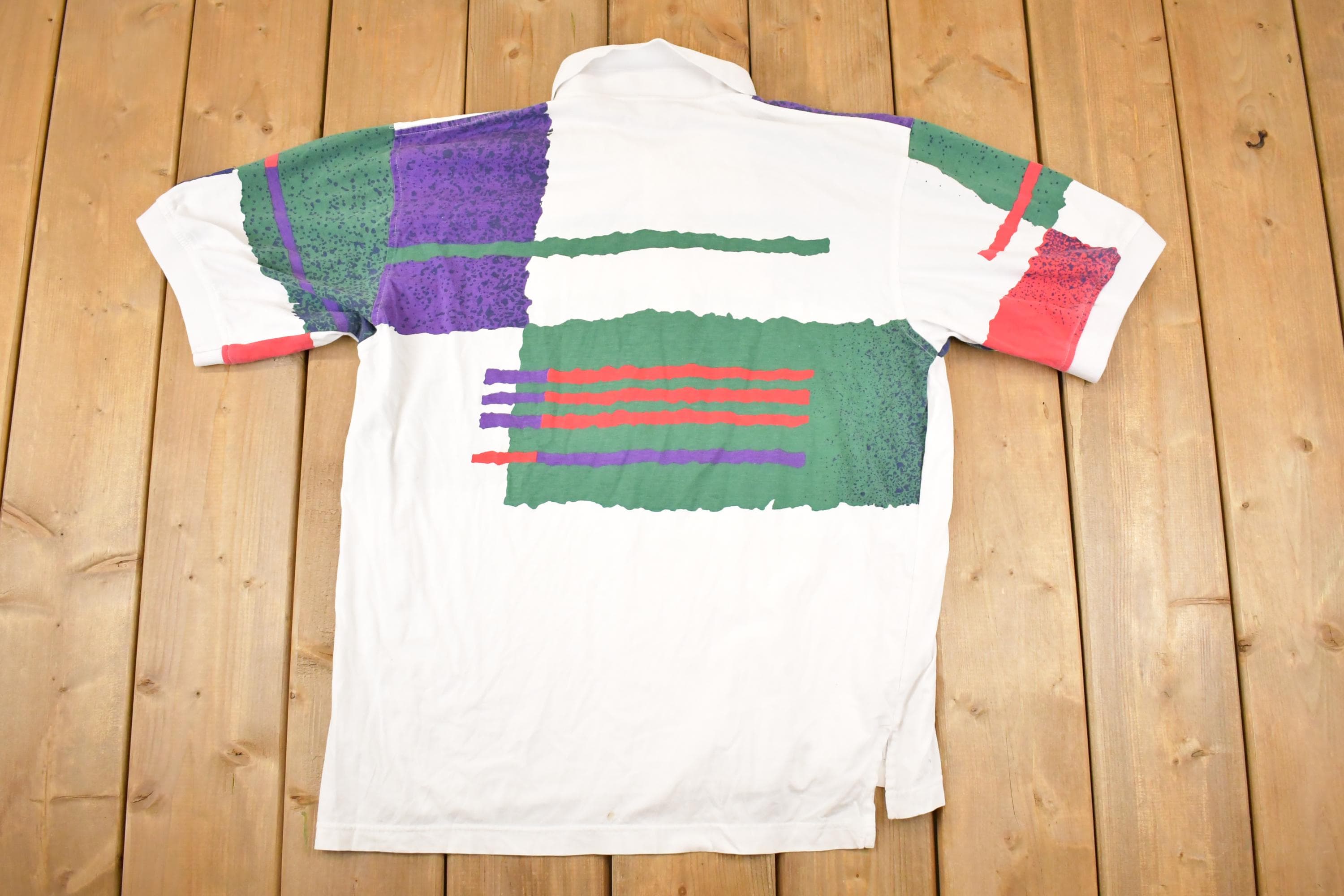 Vintage 1990s Grand Slam AOP Abstract Color Block Button Up Shirt Men's L