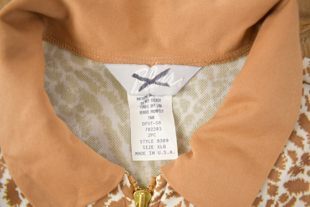 Vintage 1990s Quarter Zip Cheetah Print Long Sleeve Collard Shirt