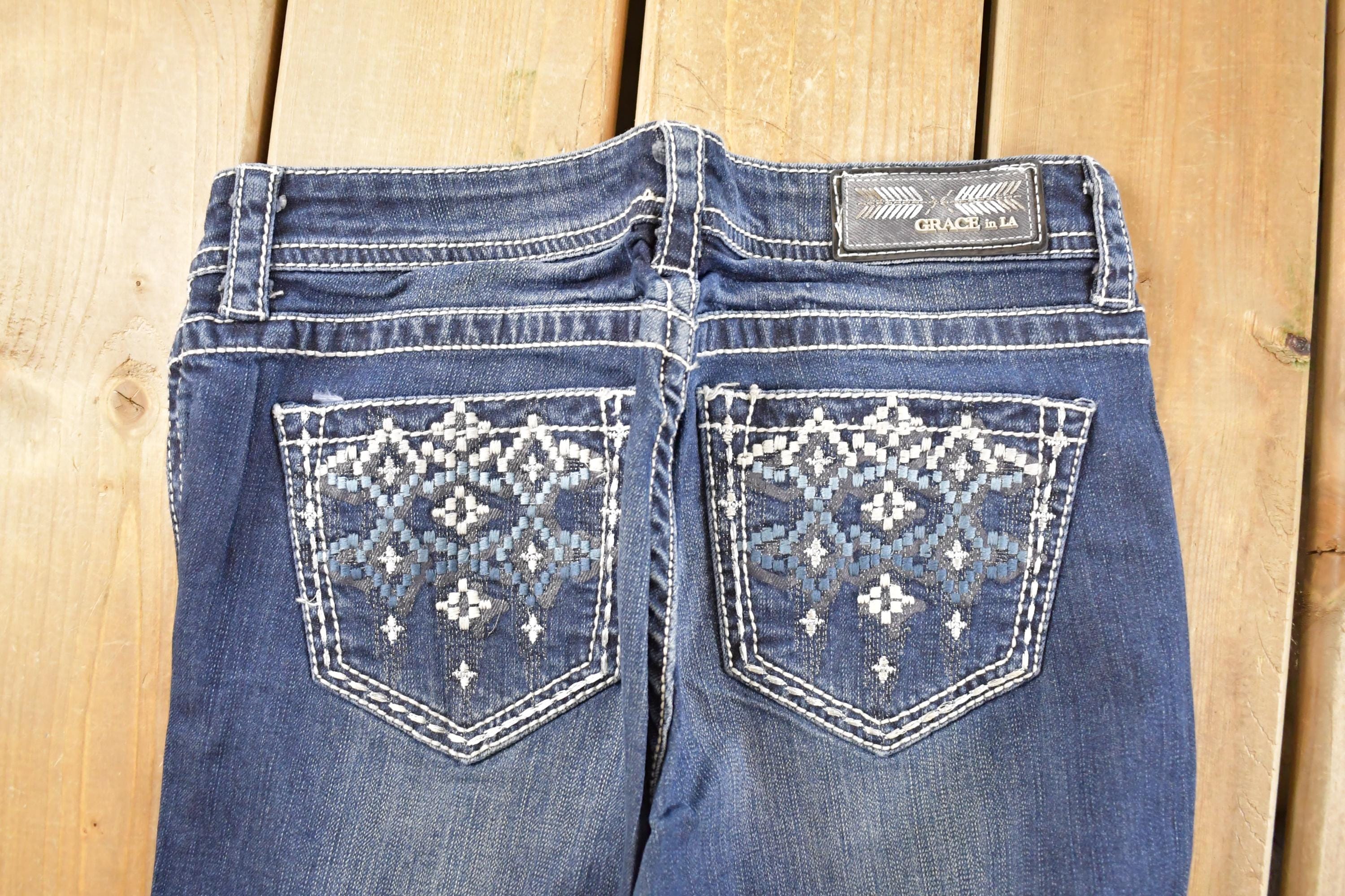 Vintage Deadstock Y2K Grace LA Bedazzled Low Rise Jeans Women's Size 27 x 32