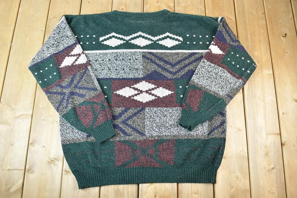 Vintage 1990s Piccadilly Knit Abstract Pattern Crewneck Sweater Made In