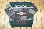 Vintage 1990s Piccadilly Knit Abstract Pattern Crewneck Sweater Made In